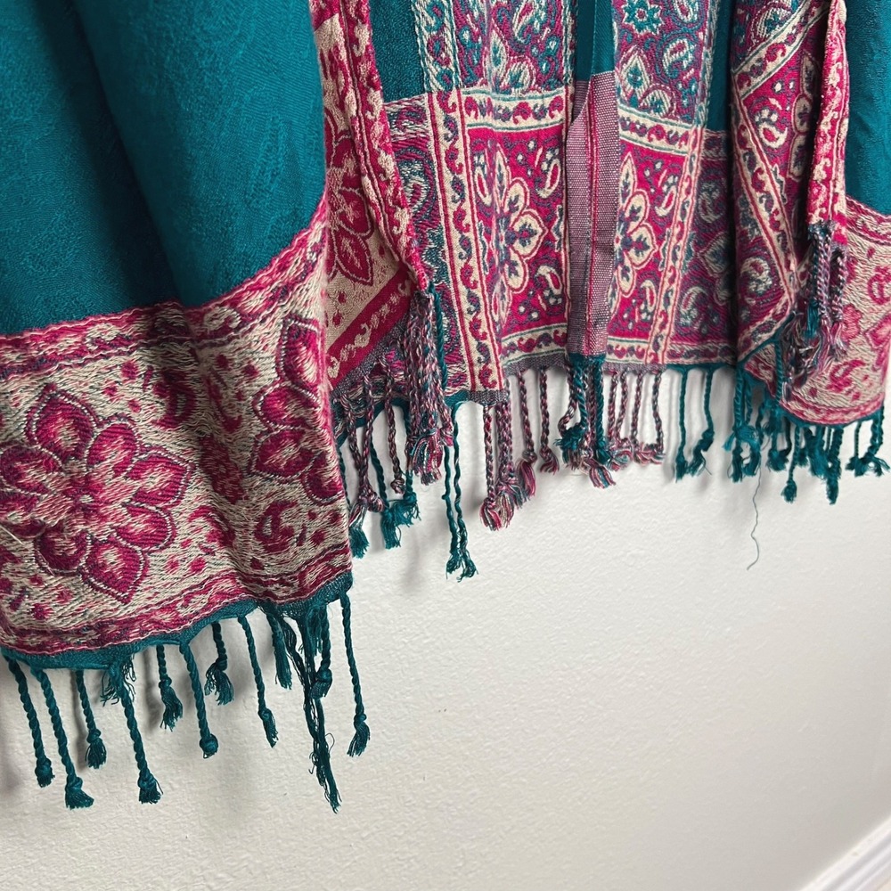 Time for Me Teal Paisley Floral Kimono Cardigan Viscose Womens 2X Boho Festival - Picture 8 of 13